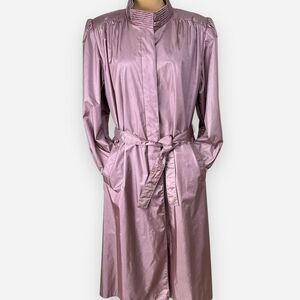 Vintage Trench Coat 80s Shiny Fabric Belted Purple Size 18 Quilted Zip Liner